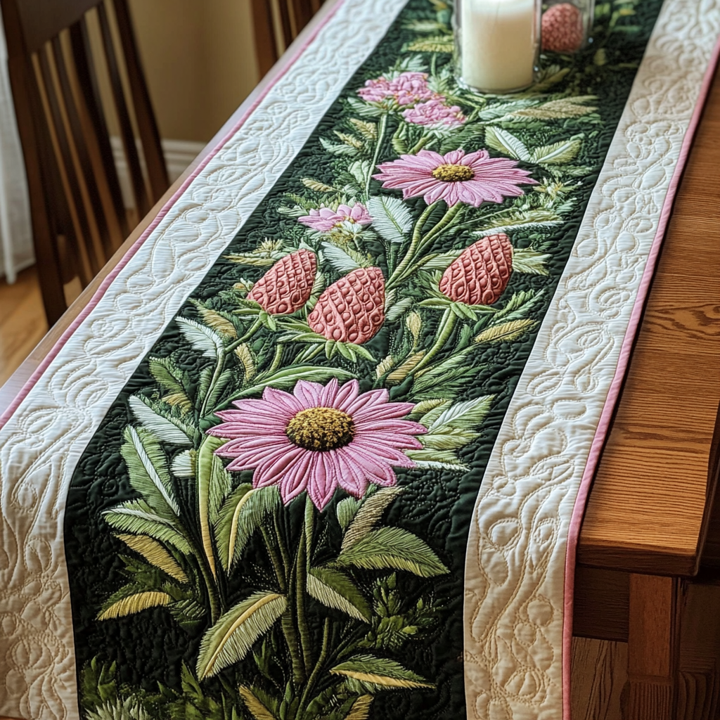 Echinacea Elegance Quilted Table Runner Kitchen Table Decor Best Gifts For Flower Lovers