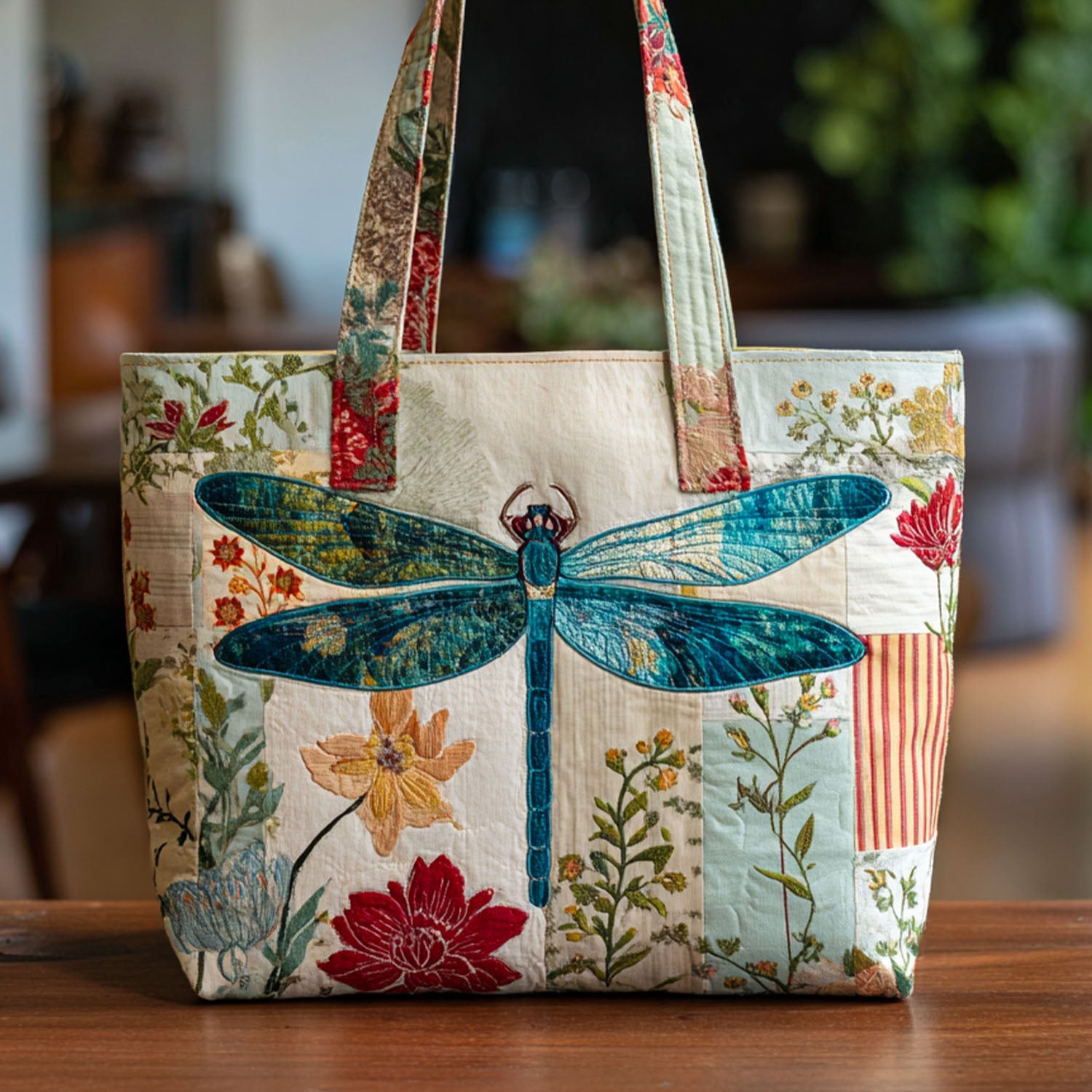 Echo in the Breeze Quilted Tote Bag Birthday Presents For Dragonfly Lovers