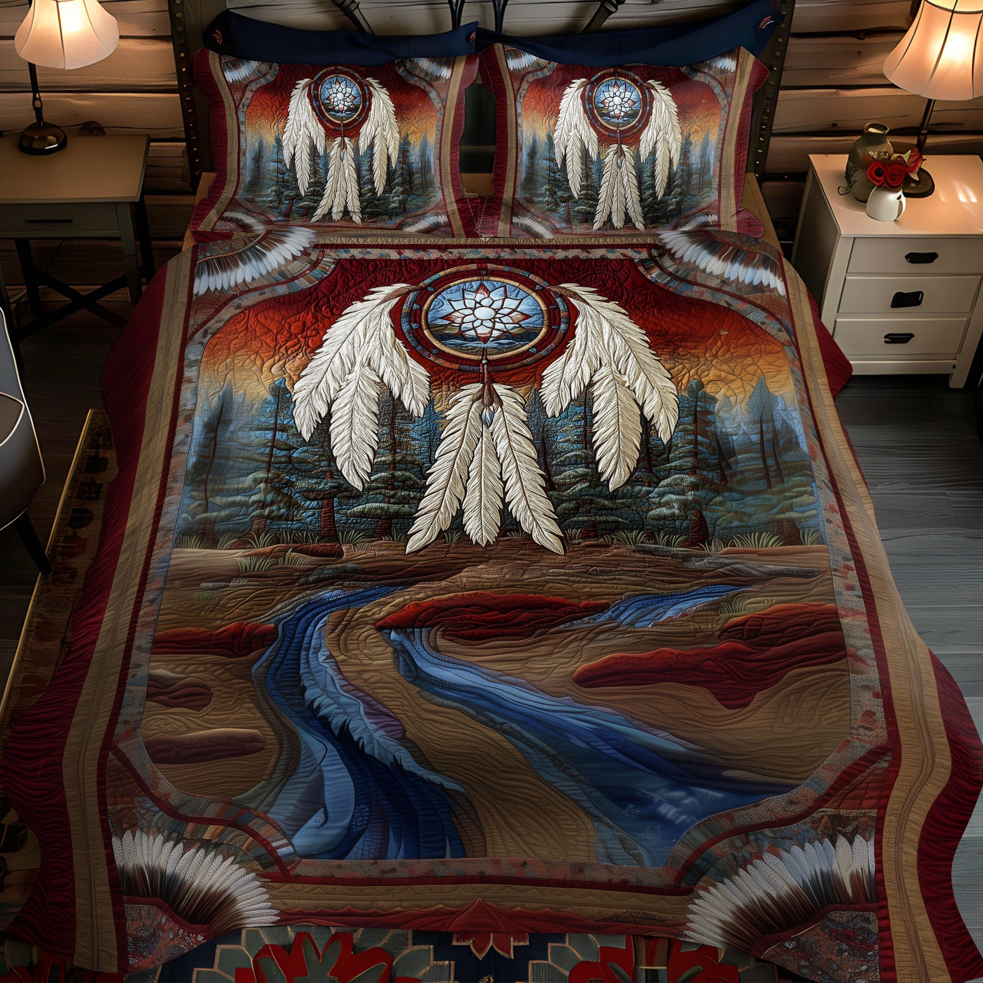 Echo of the Spirits Quilted Bedding Set Best Bed Sheet Set Native American Presents For Her