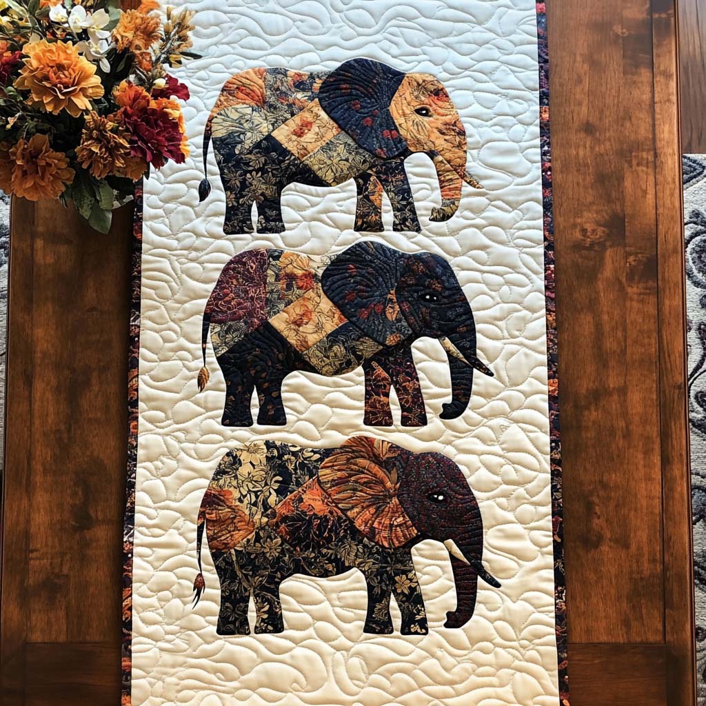 Echo of the Wild Quilted Table Runner Kitchen Decor Gift Ideas For Elephant Lovers
