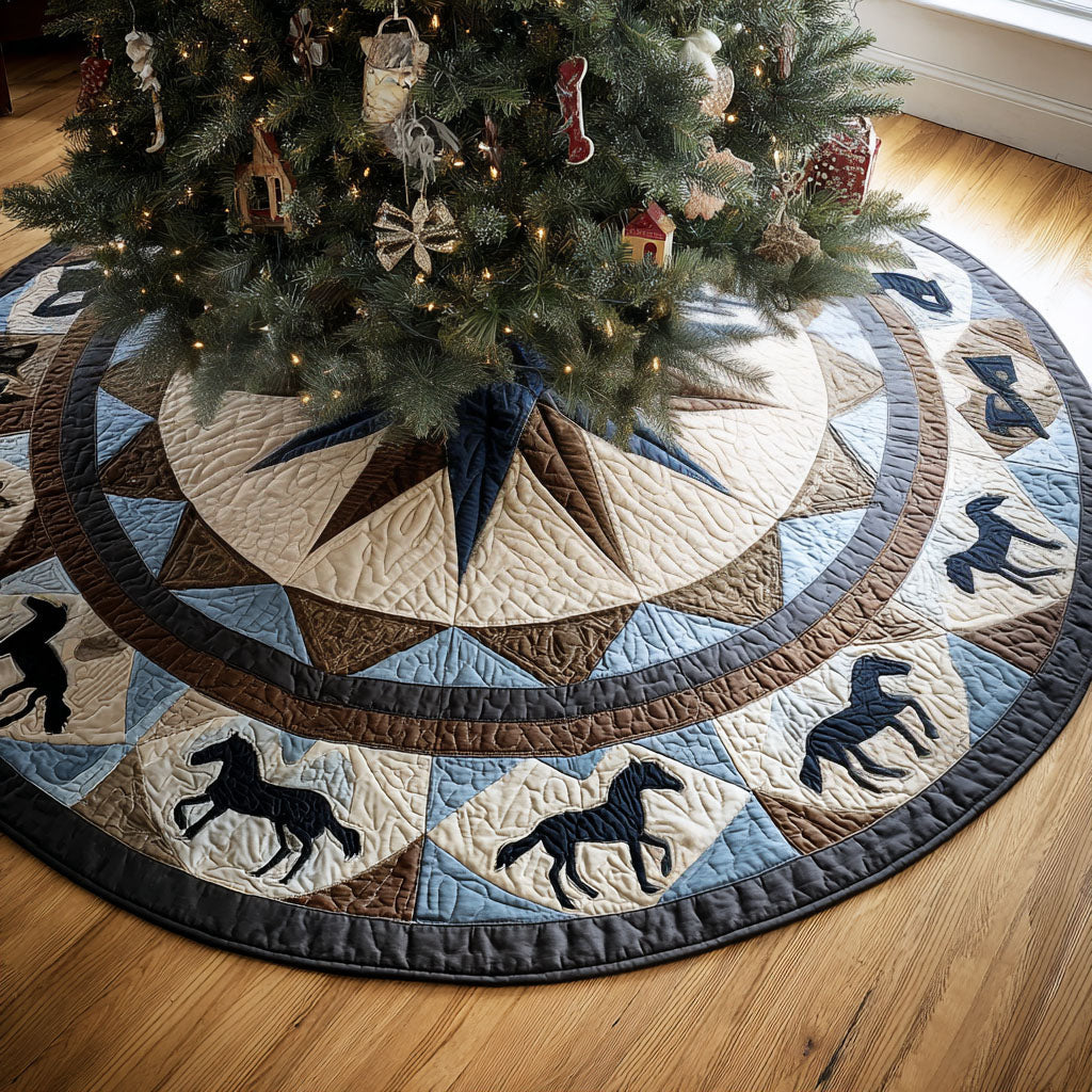 Echo Riders Christmas Quilted Tree Skirt Xmas Tree Stand Cover Gift Ideas For Horse Lovers