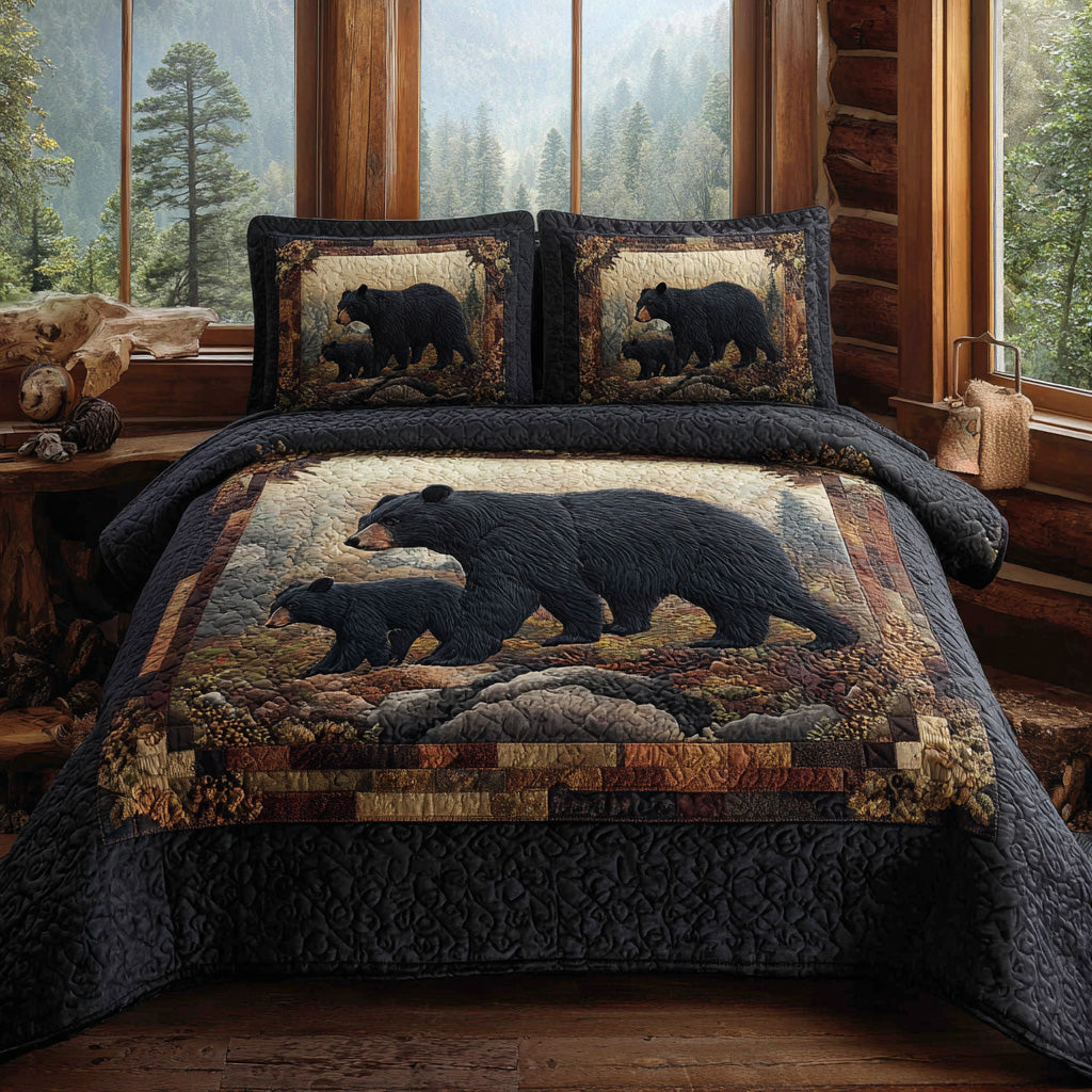 Echo Ridge Black Bear Quilted Bedding Set Xmas Holiday Duvet Cover Set Christmas Gifts For Wildlife Lovers