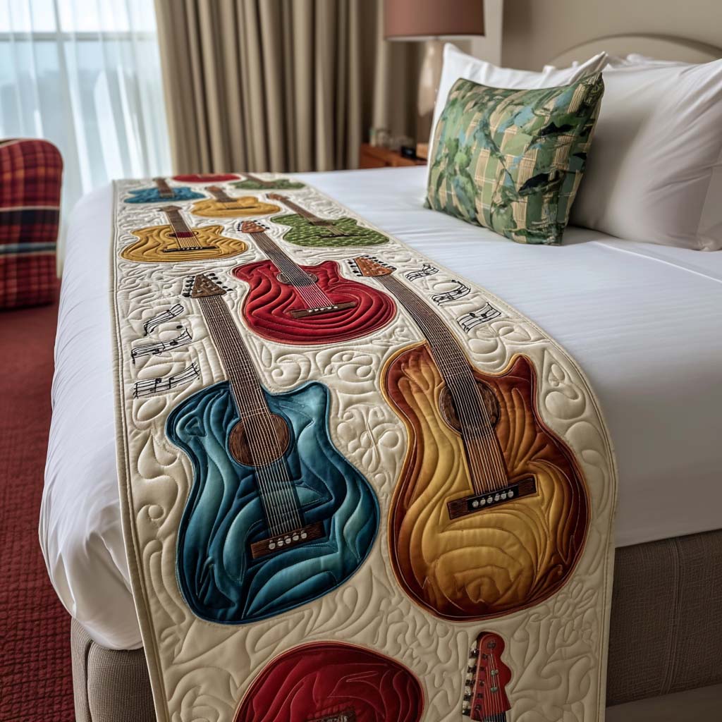 Echo Strings Quilted Bed Runner Bed Decorations Good Gifts For Guitar Players