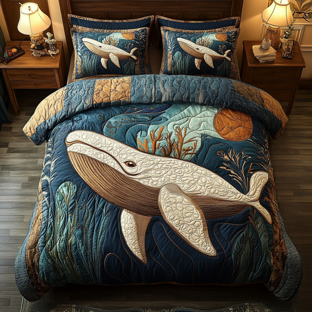 Echo Swimmer Quilted Bedding Set Bedroom Decorations Gift For Whale Lover