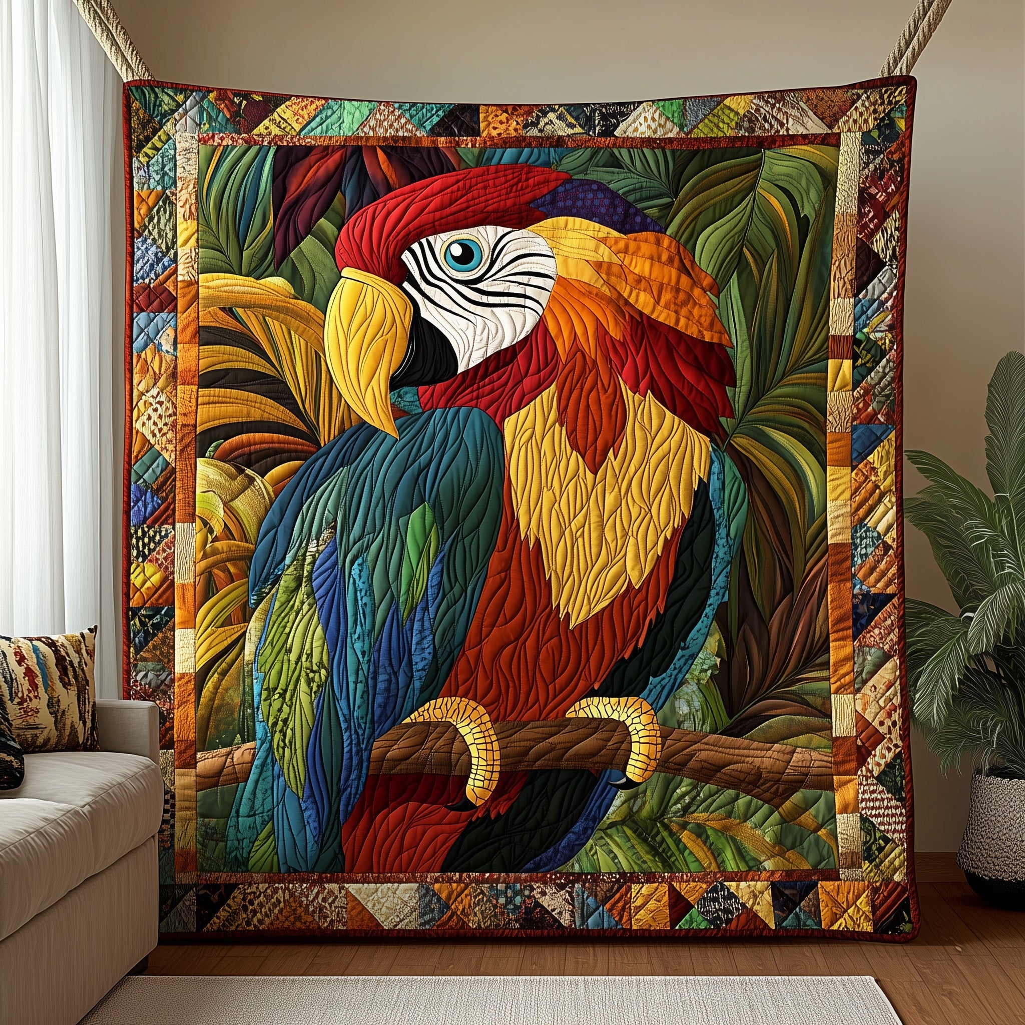 Echoes of the Jungle Quilted Blanket Couch Throw BlanketGift Ideas For Parrot Lovers