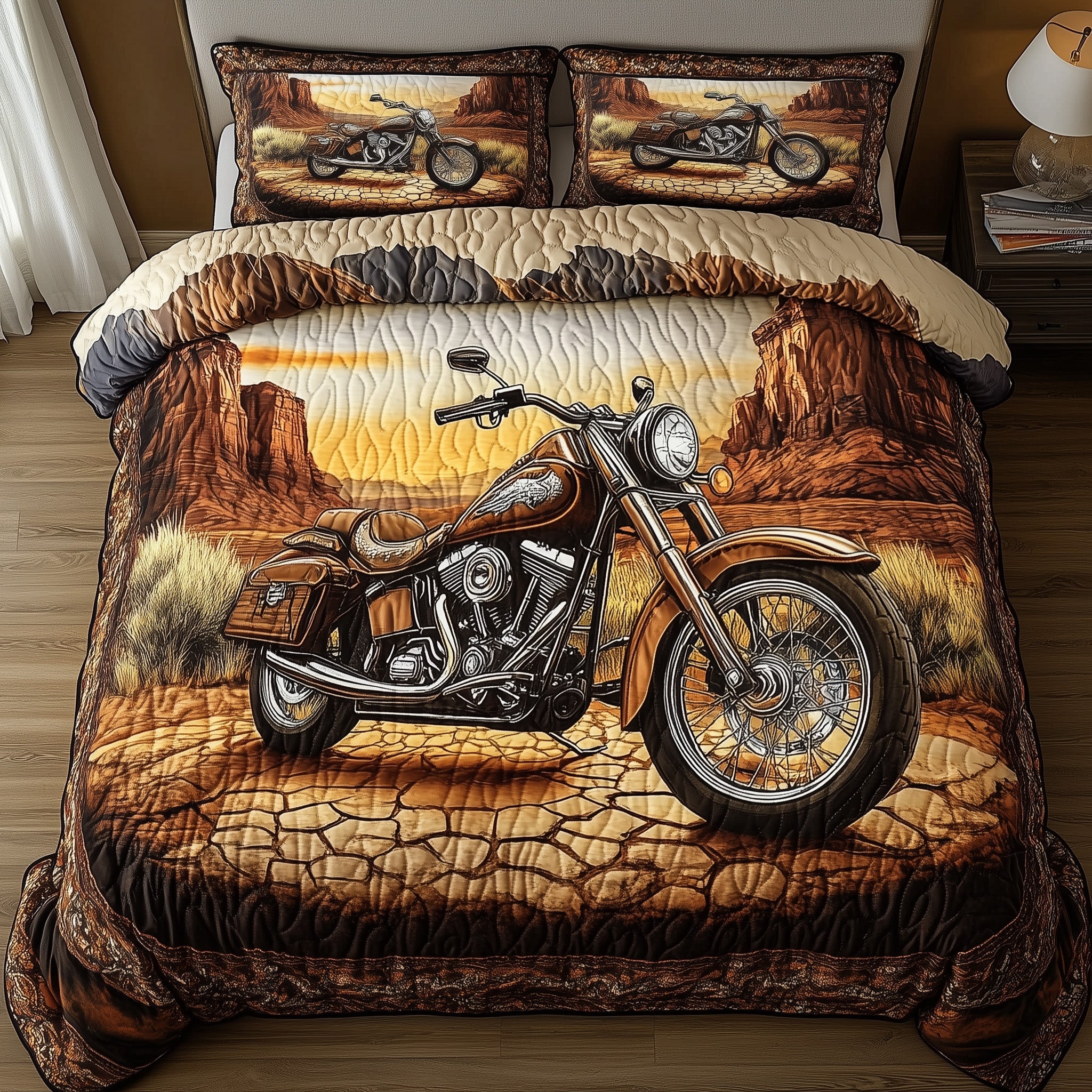 Echoes of the Open Road Quilted Bedding Set Duvet Cover Merchandise Father'S Day Motorbike Gifts