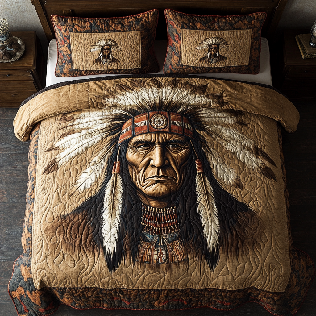 Echoes of the Plains Quilted Bedding Set Bed Decorations Unique Native American Gifts For Women