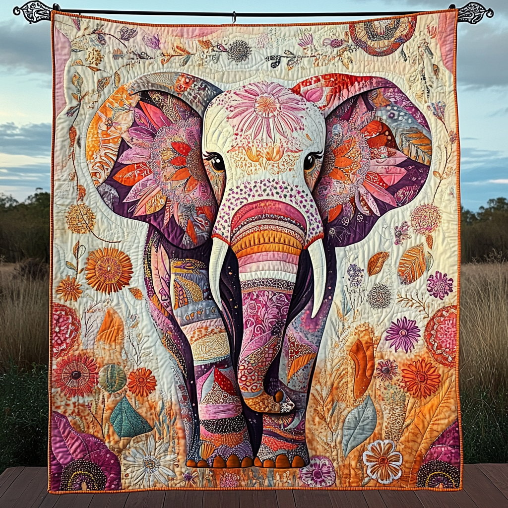 Echoes of the Savannah Quilted Blanket Gift For Elephant Lover