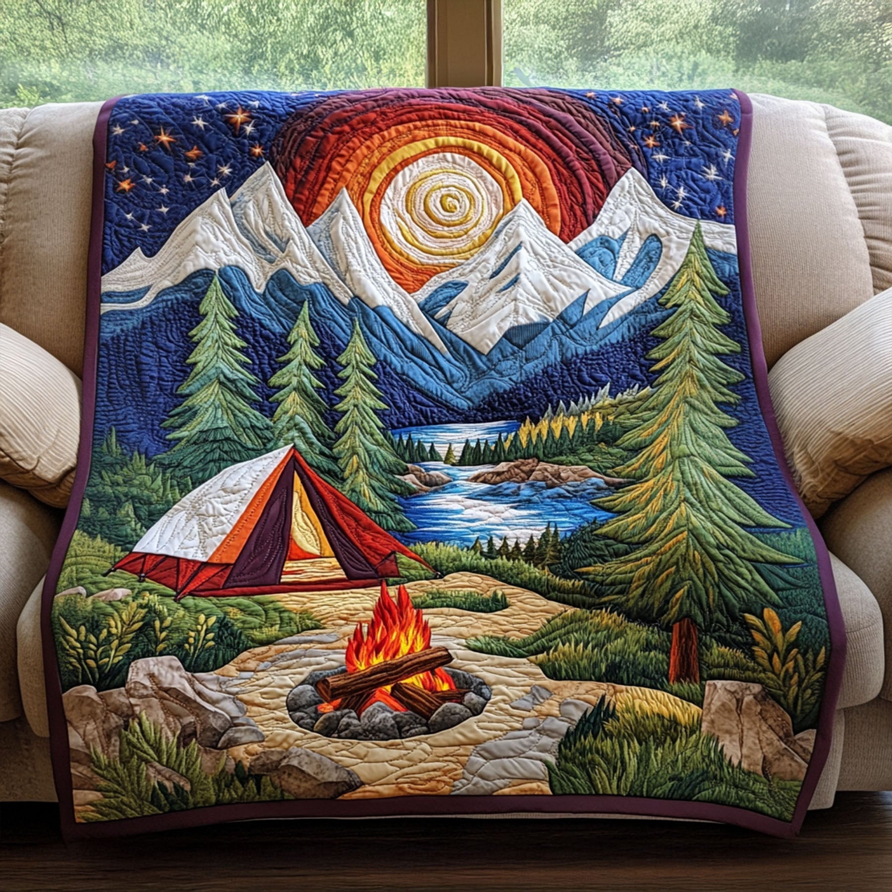 Echoes of the Wild Quilted Blanket Holiday Throw Blanket Gifts For Camping Lovers