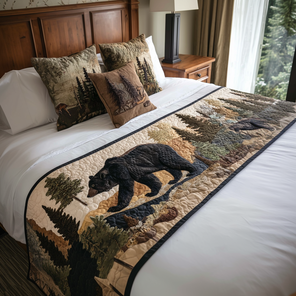 Echoing Forest Quilted Bed Runner Cozy Bedroom Decor Gifts For Wildlife Enthusiasts