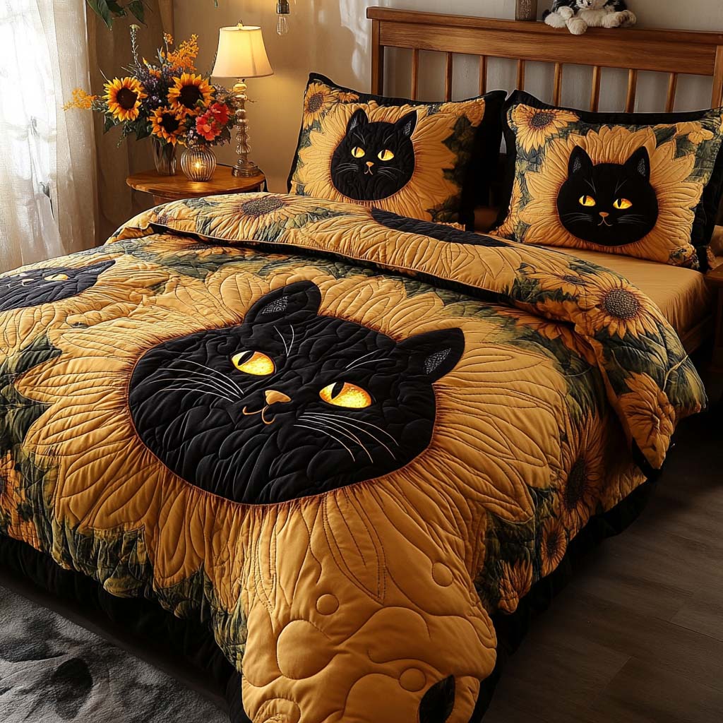 Eclipse Bloom Quilted Bedding Set Heartwarming Bedding Gift for Loved Ones