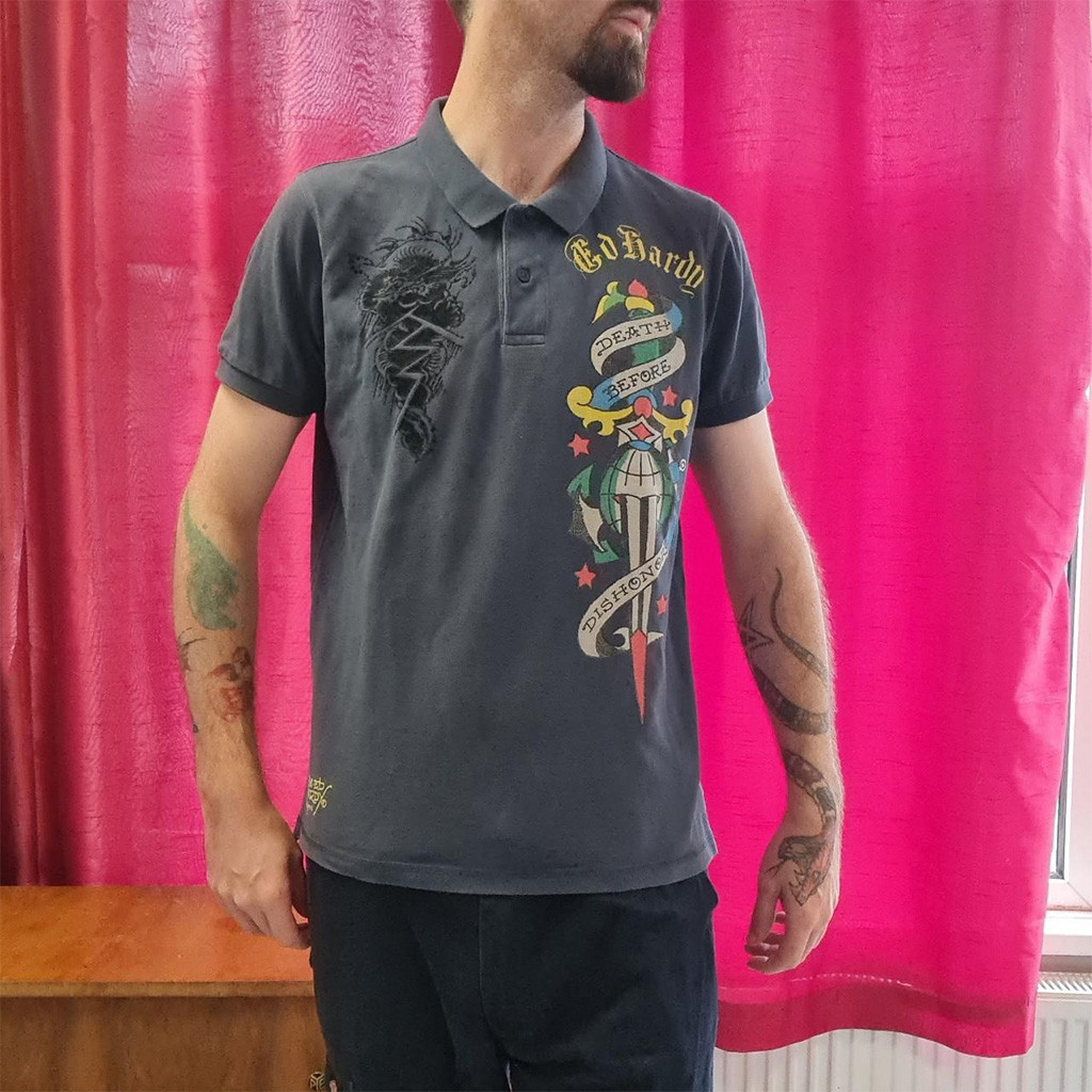 Ed Hardy Death Before Dishonor Polo Shirt Ed Hardy Merch Gift Ideas For Boyfriend