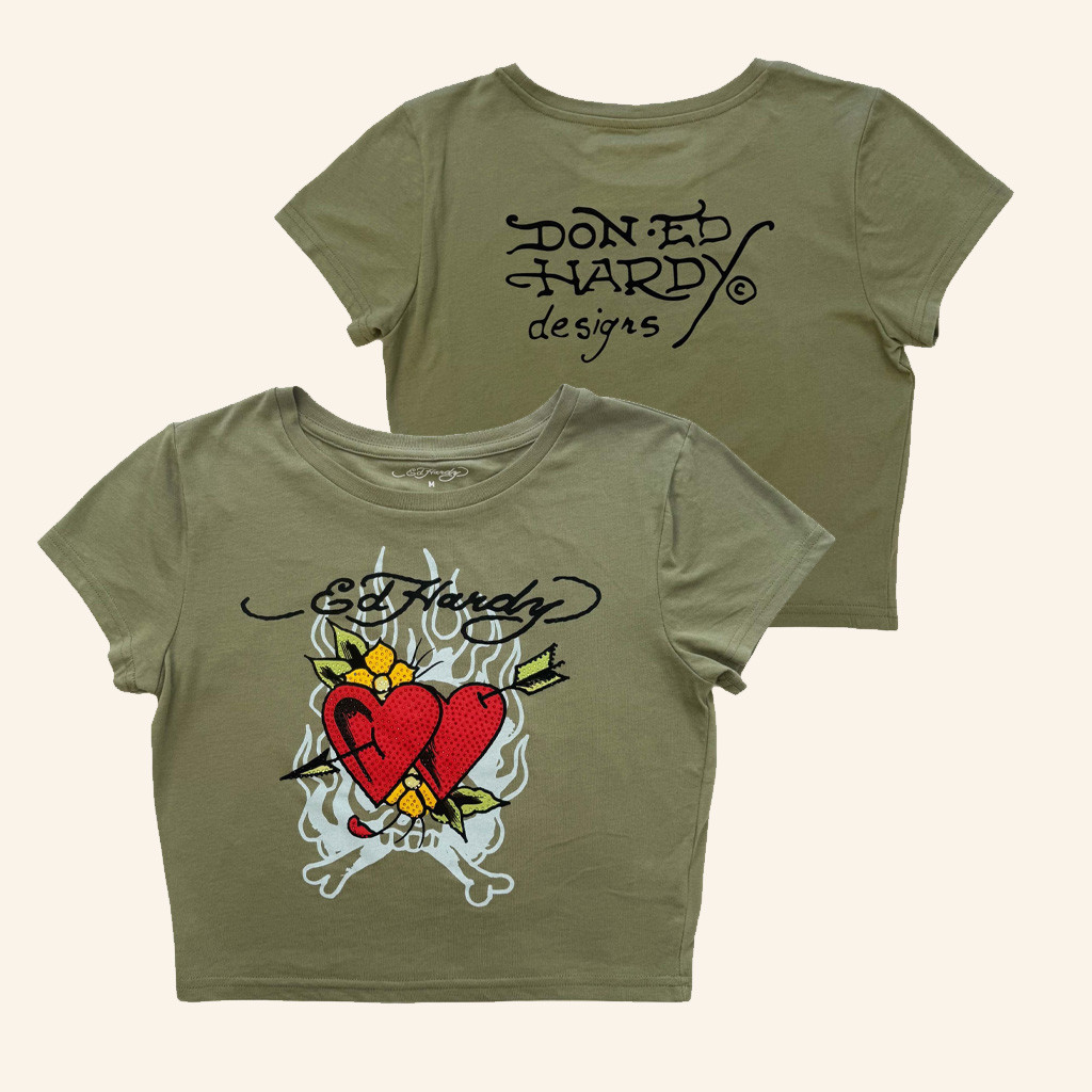 Ed Hardy Merch 2 Hearts Baby Tee Christmas Gifts For Girlfriend