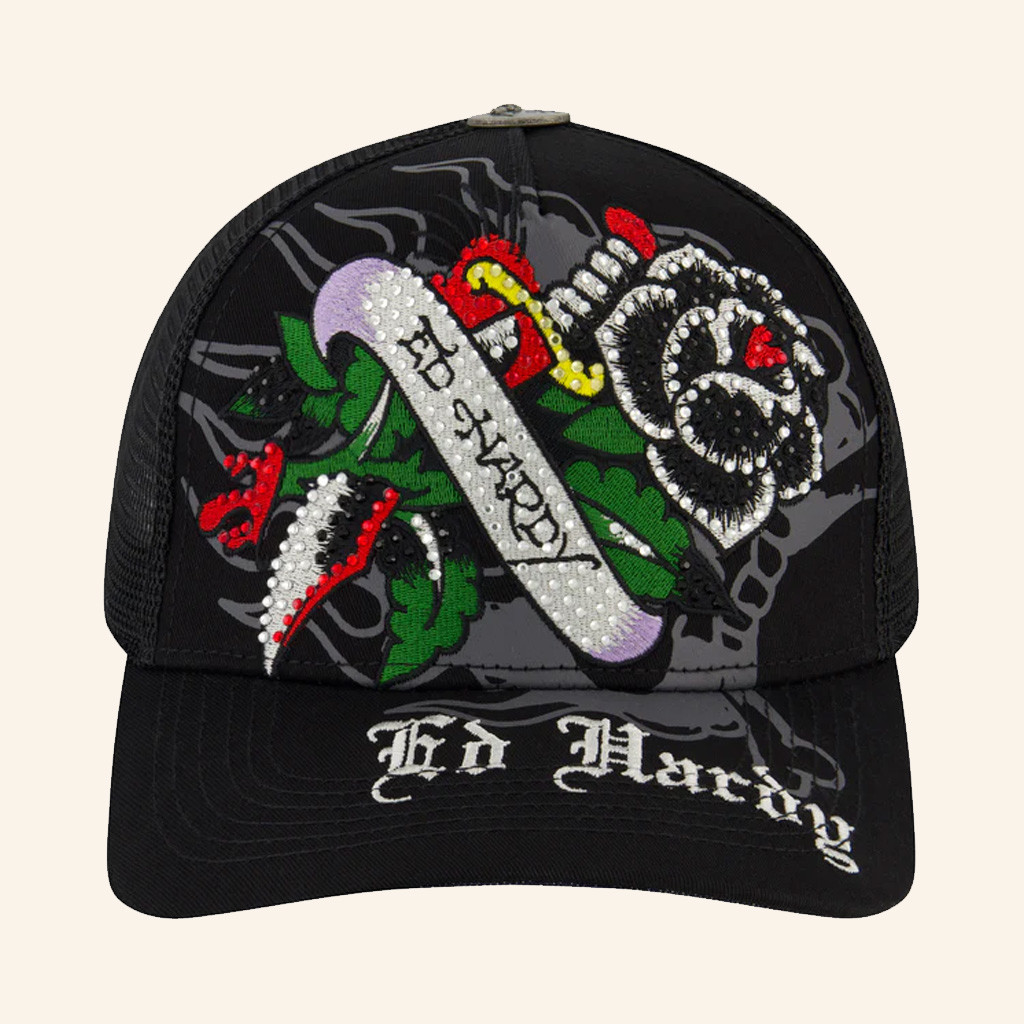 Ed Hardy Merch Black Rose Trucker Hat Ed Hardy Hat Christmas Gifts For Husband