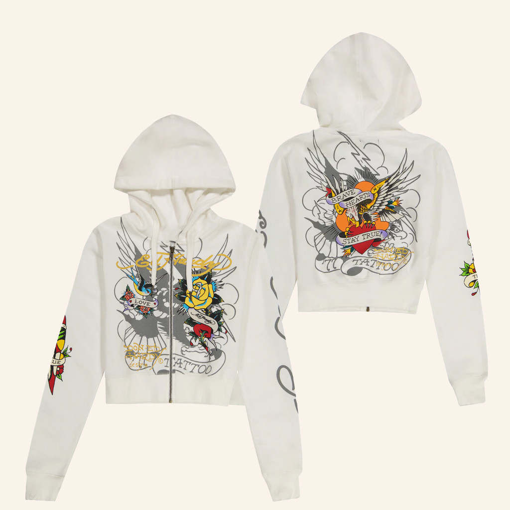 Ed Hardy Merch Brave Eagle Cropped Zip Hoodie Ed Hardy Hoodie Gifts For Wife