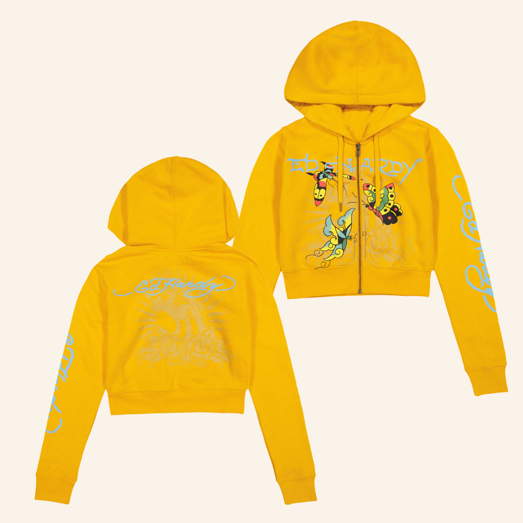 Ed Hardy Merch Butterflies Cropped Zip Hoodie Ed Hardy Hoodie Gifts For Girlfriend