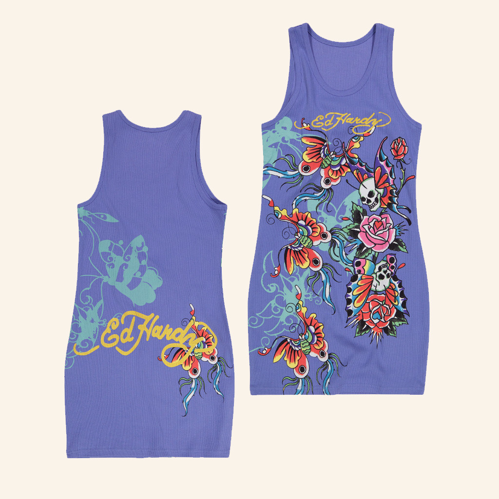Ed Hardy Merch Butterflies Rib Tank Dress Birthday Gift For Sister Ed Hardy Merch Butterflies Rib Tank Dress Birthday Gift For Sister