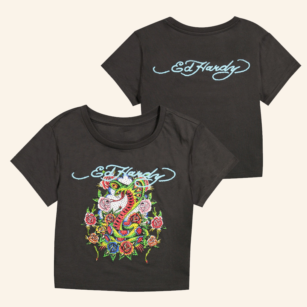 Ed Hardy Merch Cobra Roses Baby Tee Best Gifts For Girlfriend