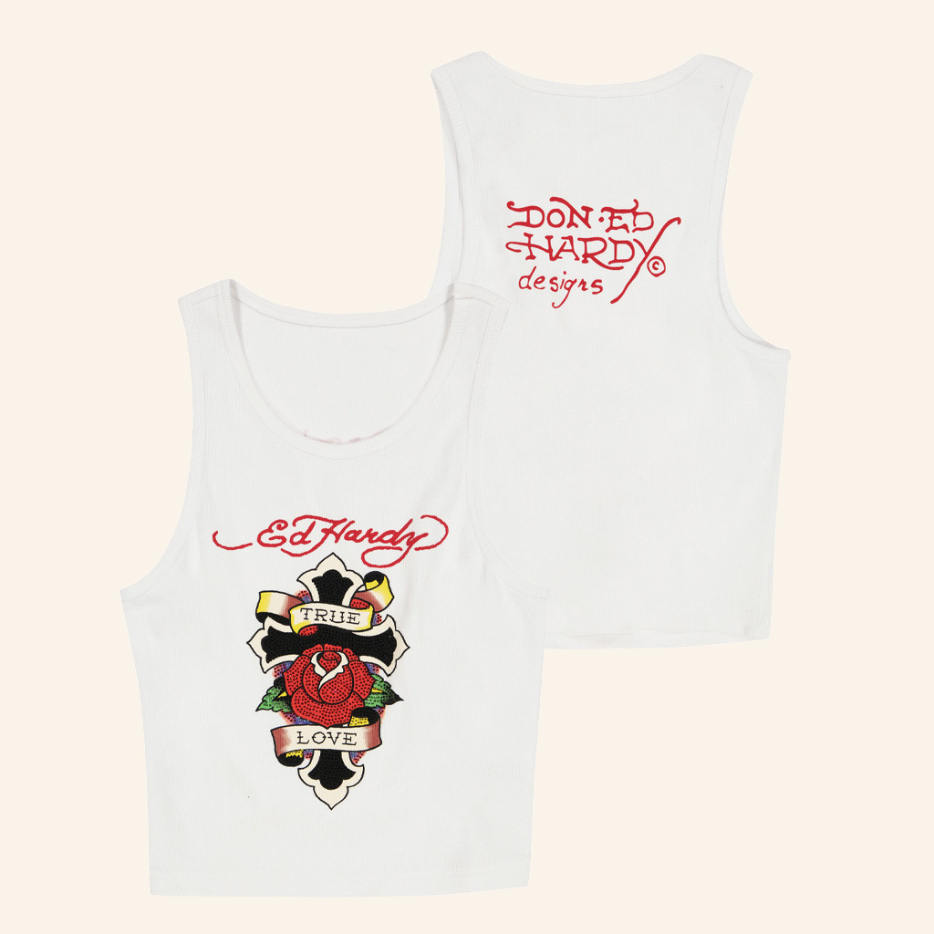 Ed Hardy Merch Cross Ed Hardy White Tank Top Best Gift For Her