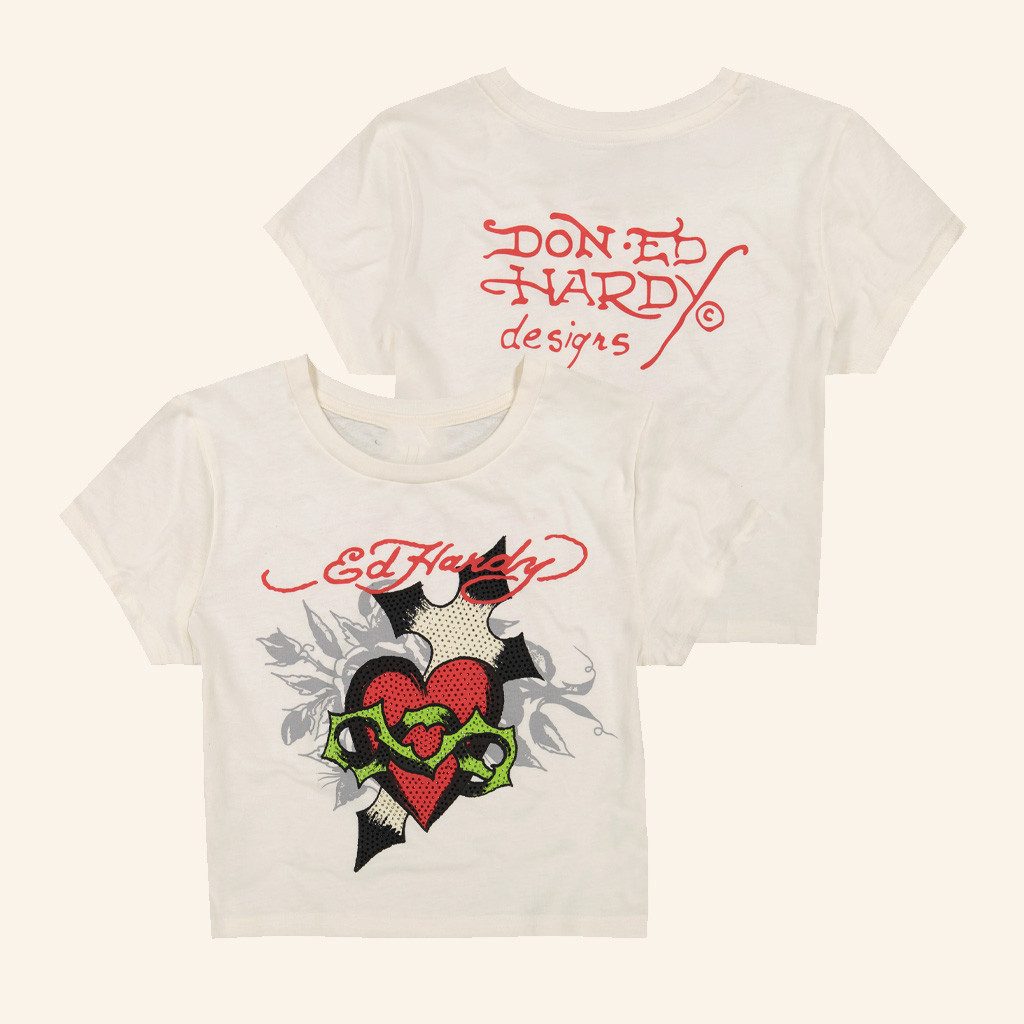 Ed Hardy Merch Cross Heart Baby Tee Best Gifts For Daughter