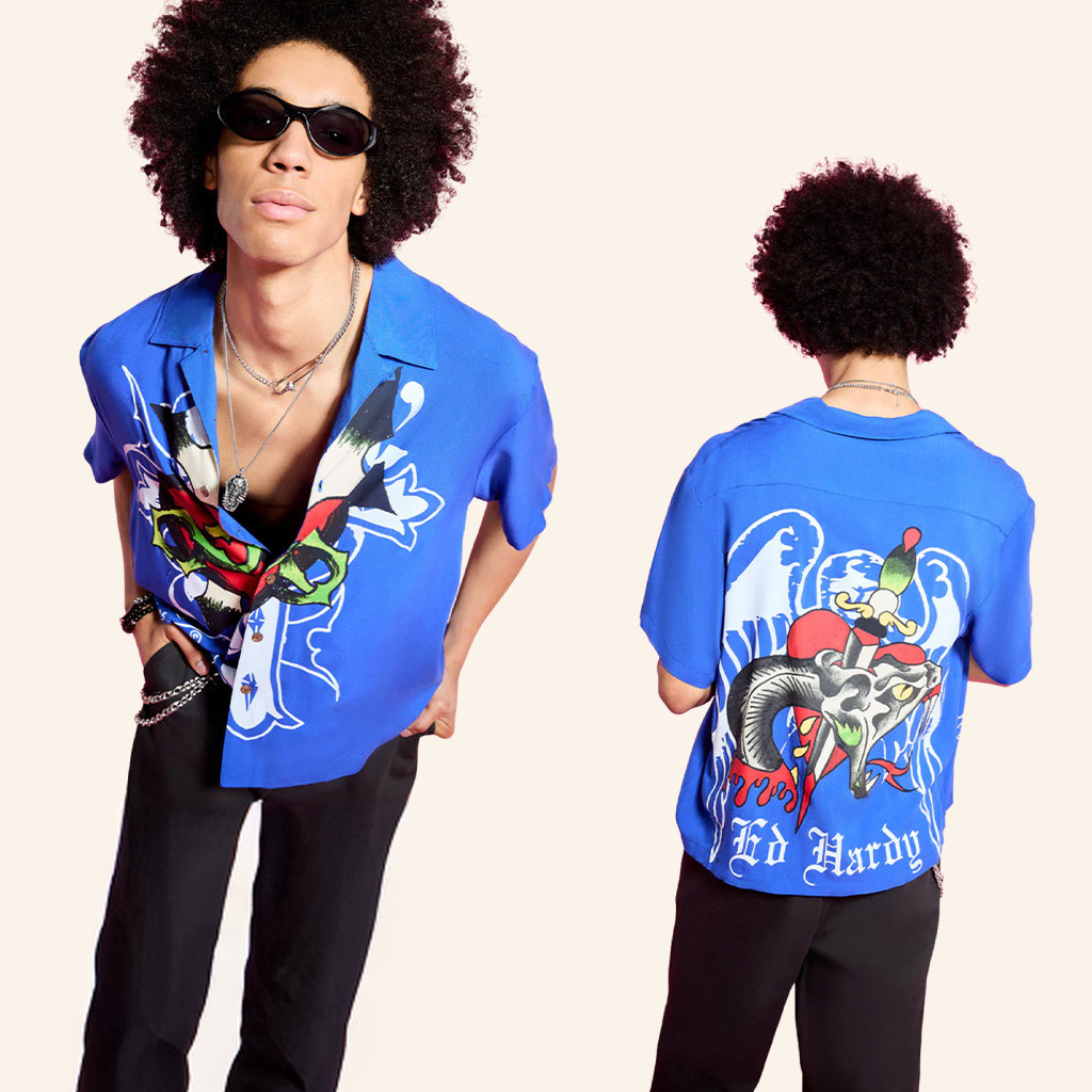 Ed Hardy Merch Cross Snake Hawaiian Shirt Ed Hardy Shirt Gifts For Son In Law