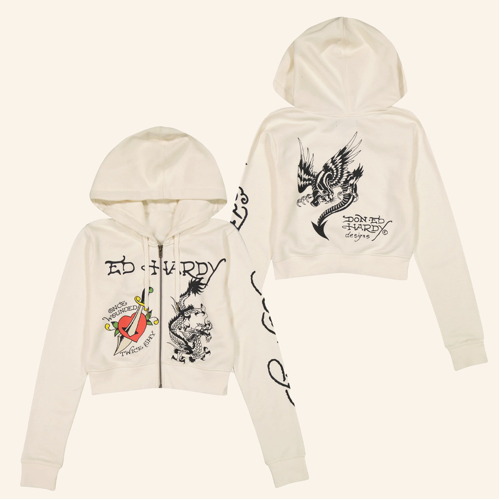 Ed Hardy Merch Dagger Heart Cropped Zip Hoodie Ed Hardy Hoodie Gifts For Besties