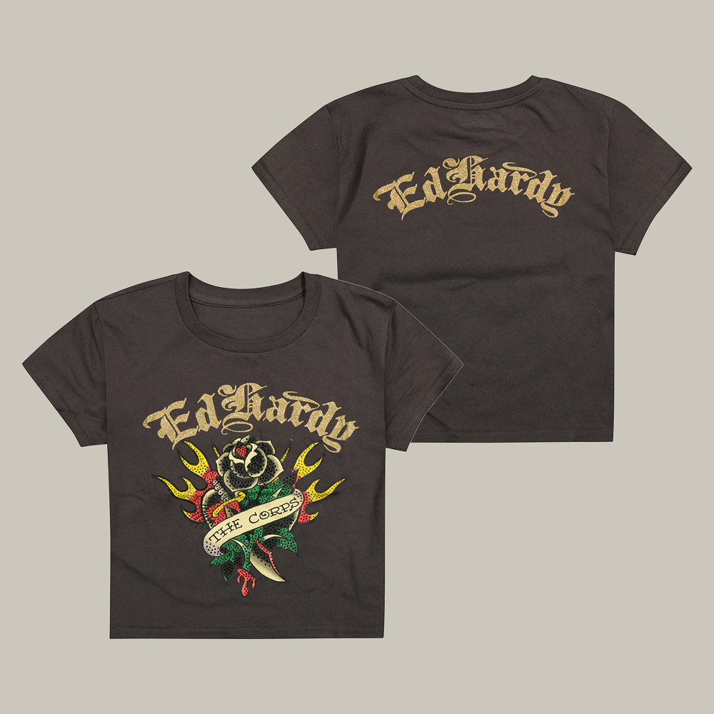 Ed Hardy Merch Dagger Rose Rhinestone Baby Tee The Corps Tattoo Art Shirt Ed Hardy Lover Gifts