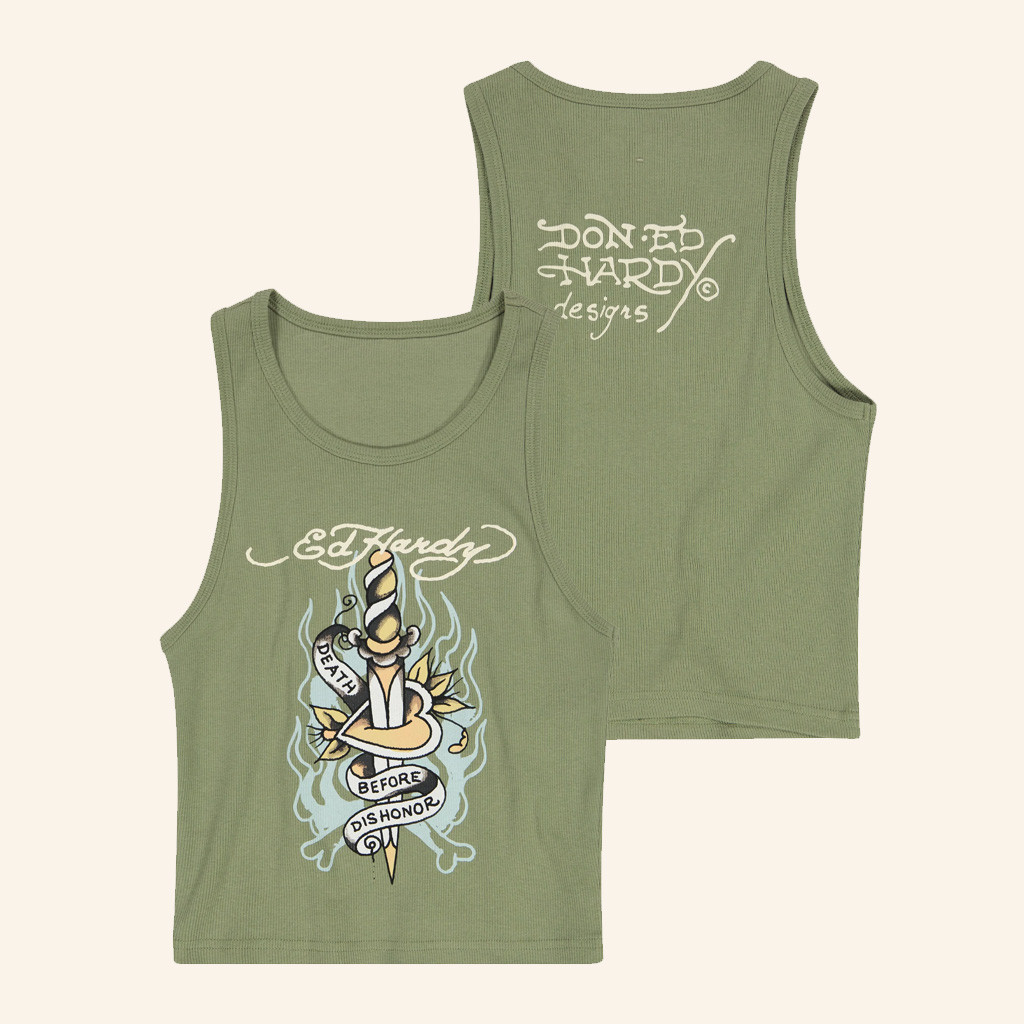 Ed Hardy Merch Death Before Dishonor Dagger Rib Tank Top Ed Hardy Apparel Gifts For Her