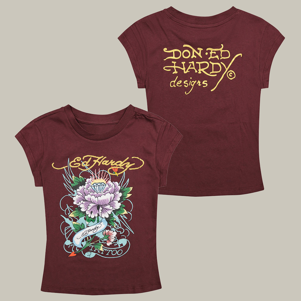 Ed Hardy Merch Diamond Flower Baby Tee Graphic Tee Ed Hardy Apparel Gifts For Her