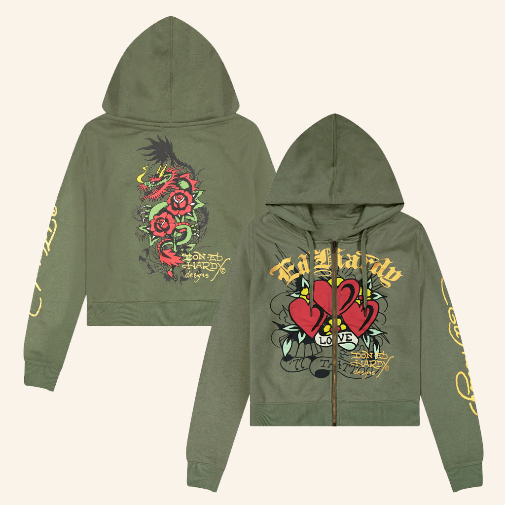 Ed Hardy Merch Dragon Heart Cropped Zip Hoodie Ed Hardy Hoodie Birthday Gift For Her Ed Hardy Merch Dragon Heart Cropped Zip Hoodie Ed Hardy Hoodie Birthday Gift For Her