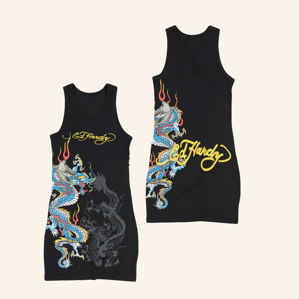Ed Hardy Merch Dragon Rib Tank Dress Ed Hardy Clothing Gifts For Wife