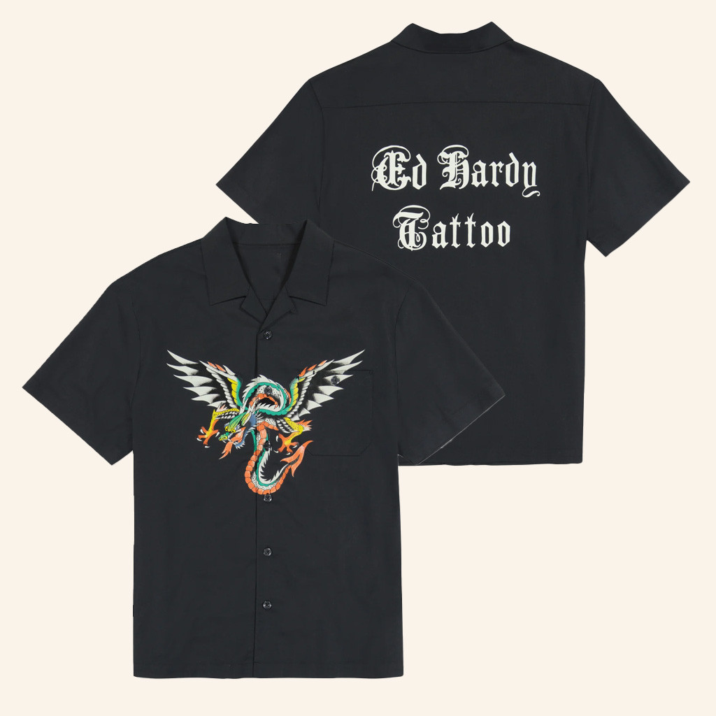 Ed Hardy Merch Dragon Twill Hawaiian Shirt Ed Hardy Tattoo Shirt Gifts For Dad