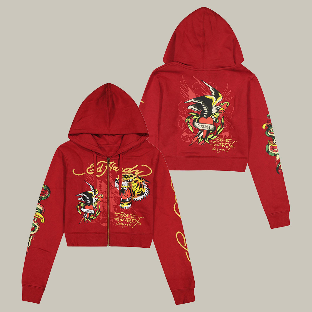 Ed Hardy Merch Eagle Tiger Zip Hoodie Tattoo Art Don Ed Hardy Designs Hoodie Gifts For Him