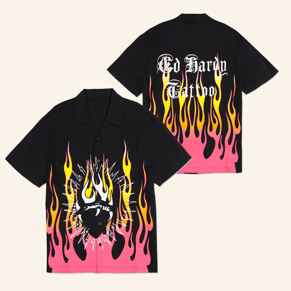 Ed Hardy Merch Fire Heart Hawaiian Shirt Ed Hardy Shirt Gifts For Husband