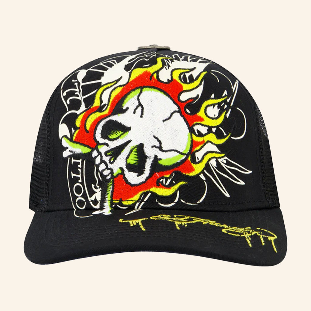 Ed Hardy Merch Fire Skull Trucker Hat Ed Hardy Hat Xmas Gifts For Brother