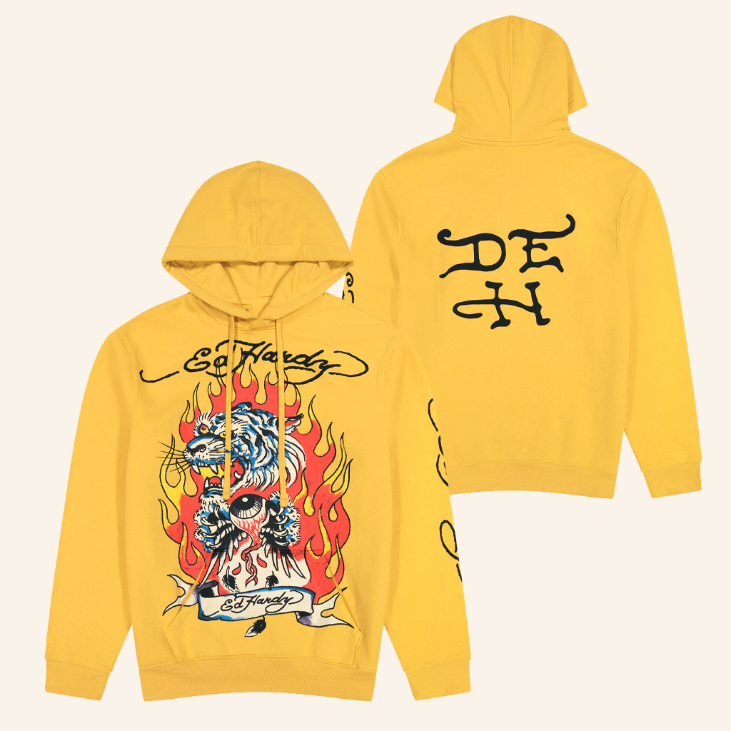 Ed Hardy Merch Fire Tiger Golden Hoodie Ed Hardy Hoodie Christmas Gifts For Son