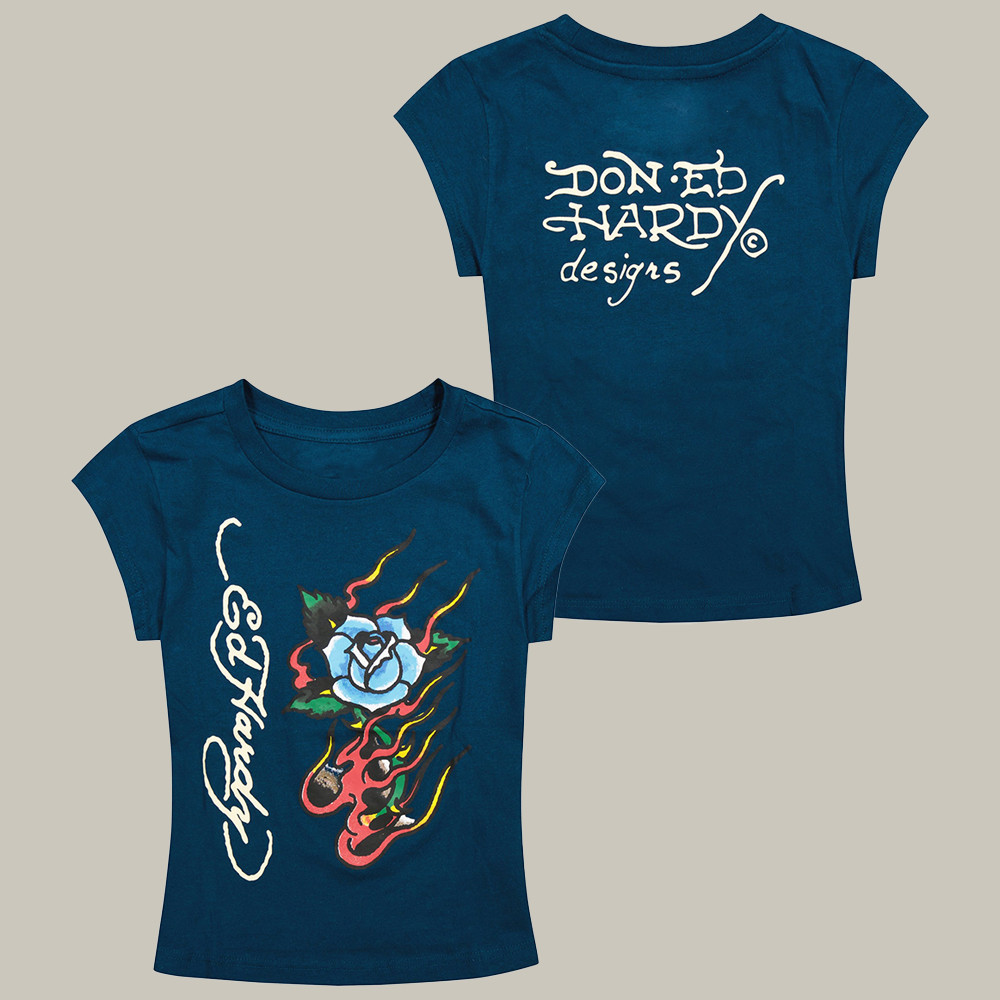 Ed Hardy Merch Flame Rose Baby Tee Vintage Style Ed Hardy Shirt Gifts For Enthusiasts