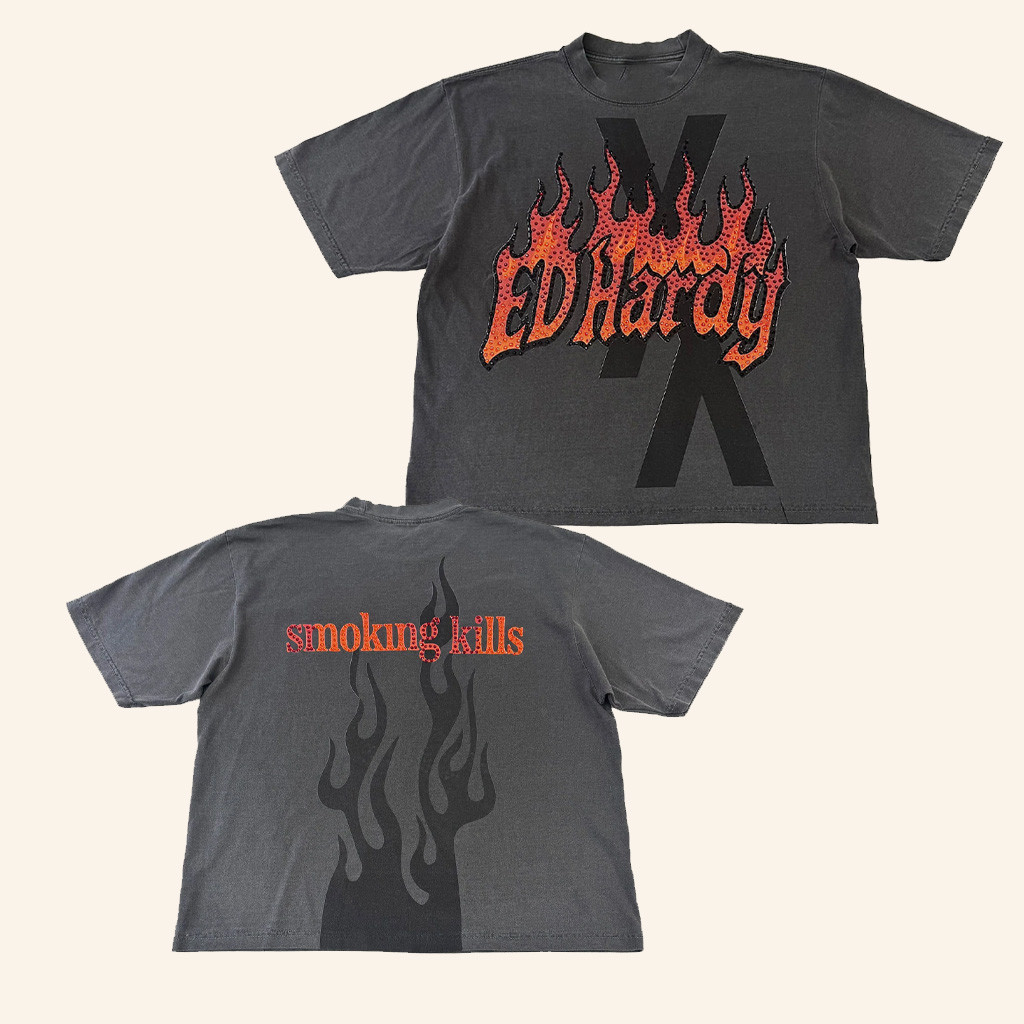 Ed Hardy Merch Flames Shadow Ed Hardy Shirt Smoking Kills T-Shirt Presents For Him