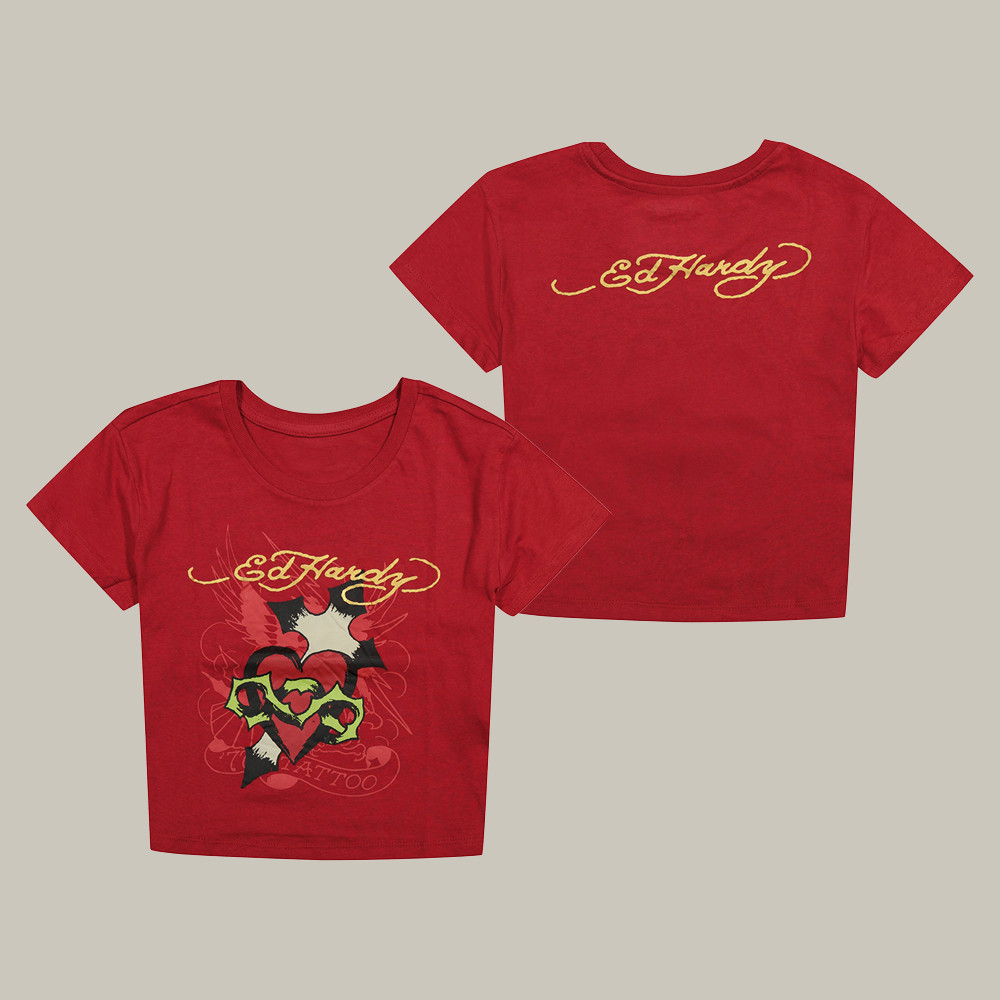 Ed Hardy Merch Heart Cross Baby Tee Tattoo Art Design Ed Hardy Tee Unique Gifts For Her