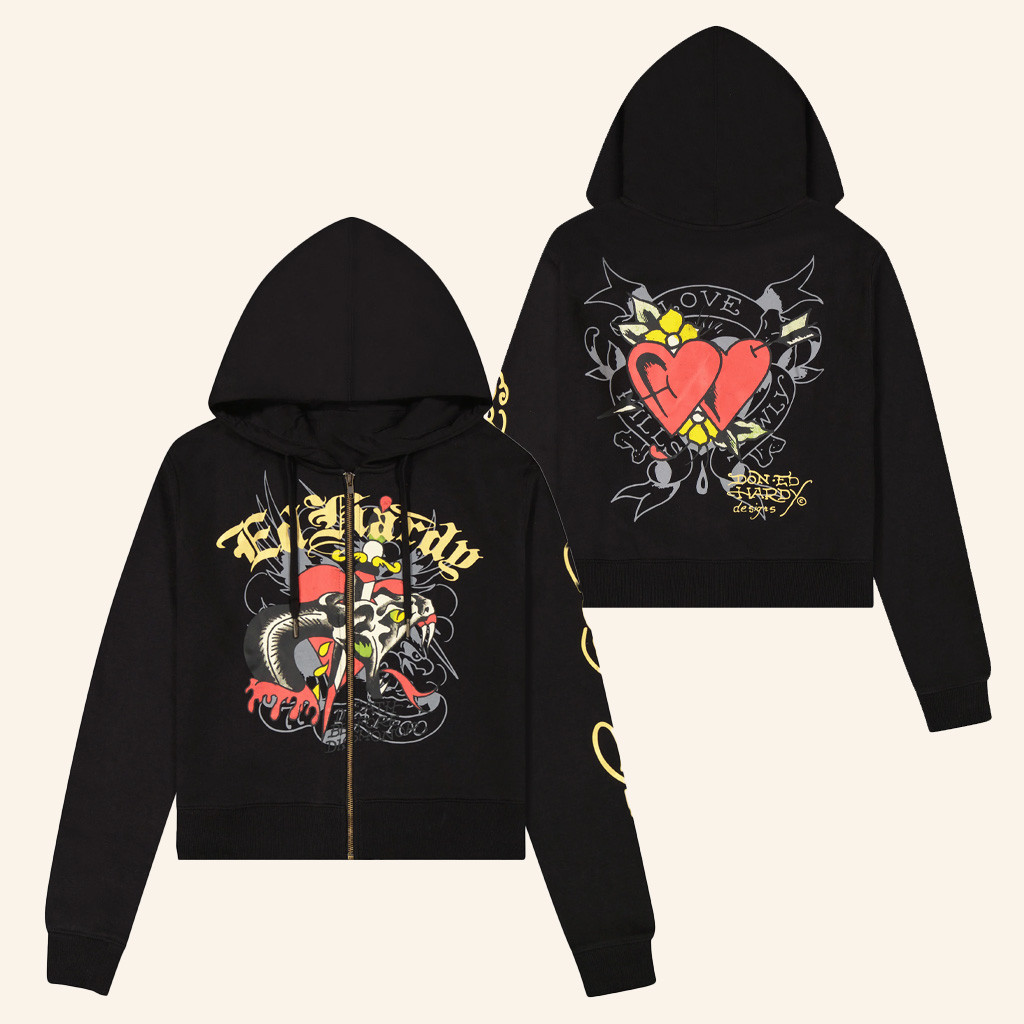 Ed Hardy Merch Heart Snake Cropped Zip Hoodie Ed Hardy Hoodie Birthday Present For Her