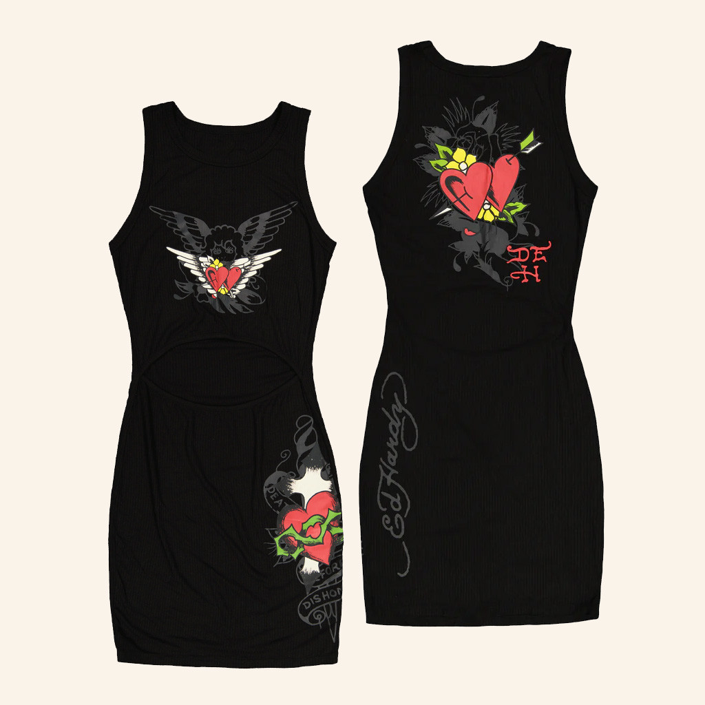 Ed Hardy Merch Heart Wings Rib Tank Dress Gift Ideas For Girlfriend