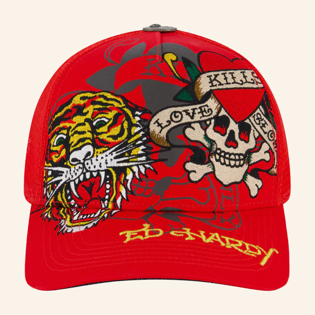 Ed Hardy Merch Kills Love Slowly Tiger Skull Trucker Hat Ed Hardy Hat Gift Ideas For Boyfriend