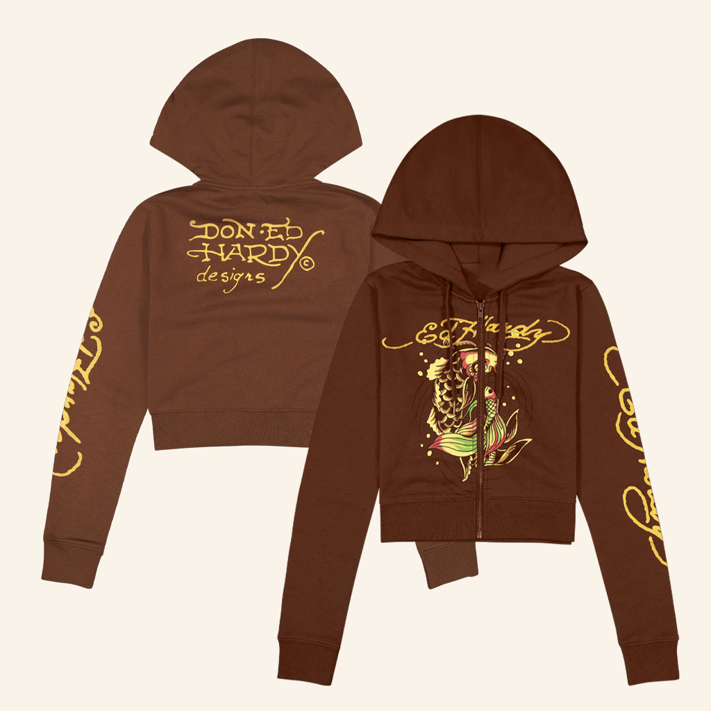 Ed Hardy Merch Koi Fish Cropped Zip Hoodie Ed Hardy Hoodie Birthday Present For Her