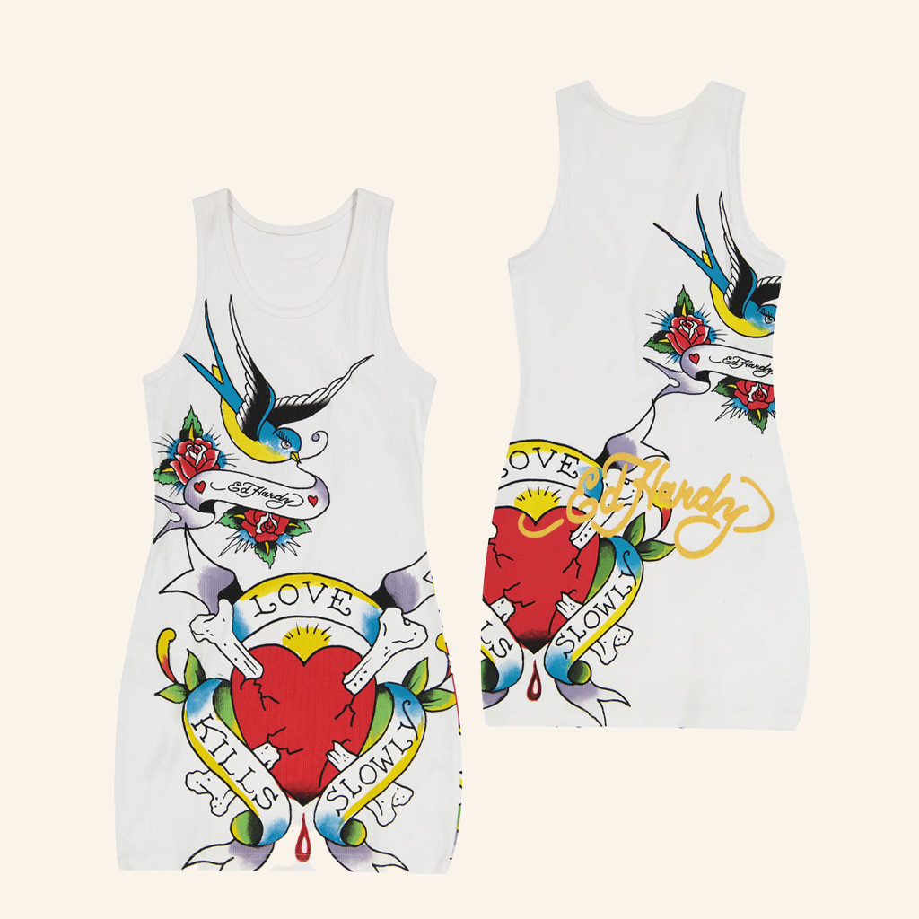 Ed Hardy Merch LKS Heart Rib Tank Dress Gift Ideas For Wife