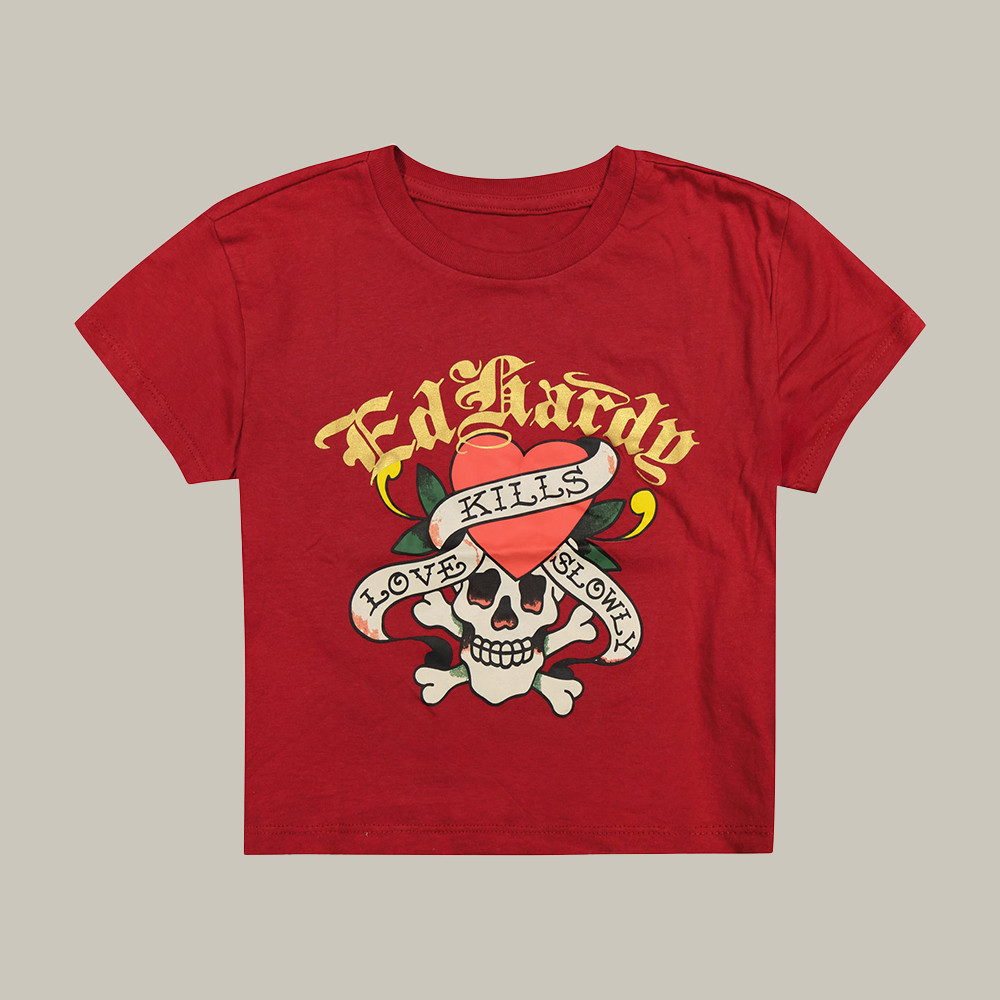 Ed Hardy Merch Lks Skull Baby Tee Modern Tattoo Design Ed Hardy Clothing Gifts For Skull Lovers