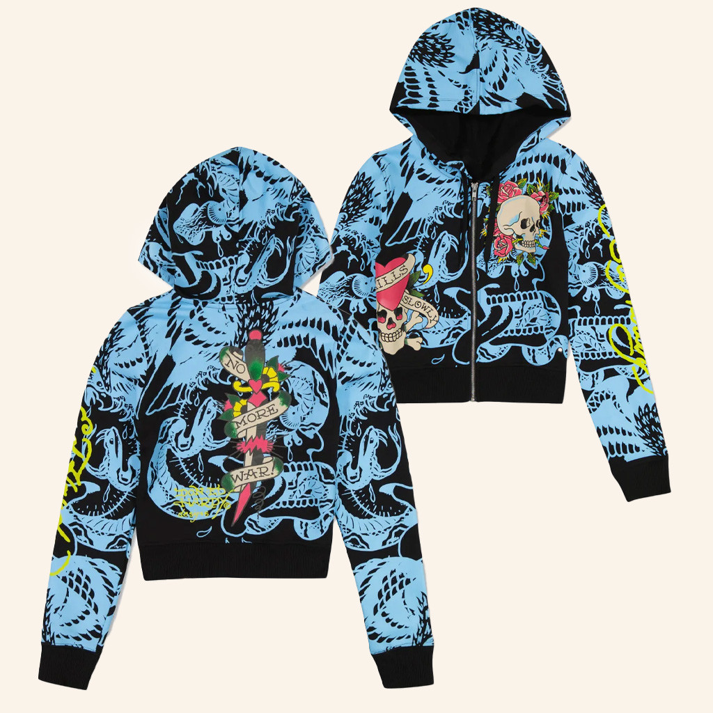 Ed Hardy Merch LKS Skull Cropped Zip Hoodie Ed Hardy Hoodie Birthday Present For Friends