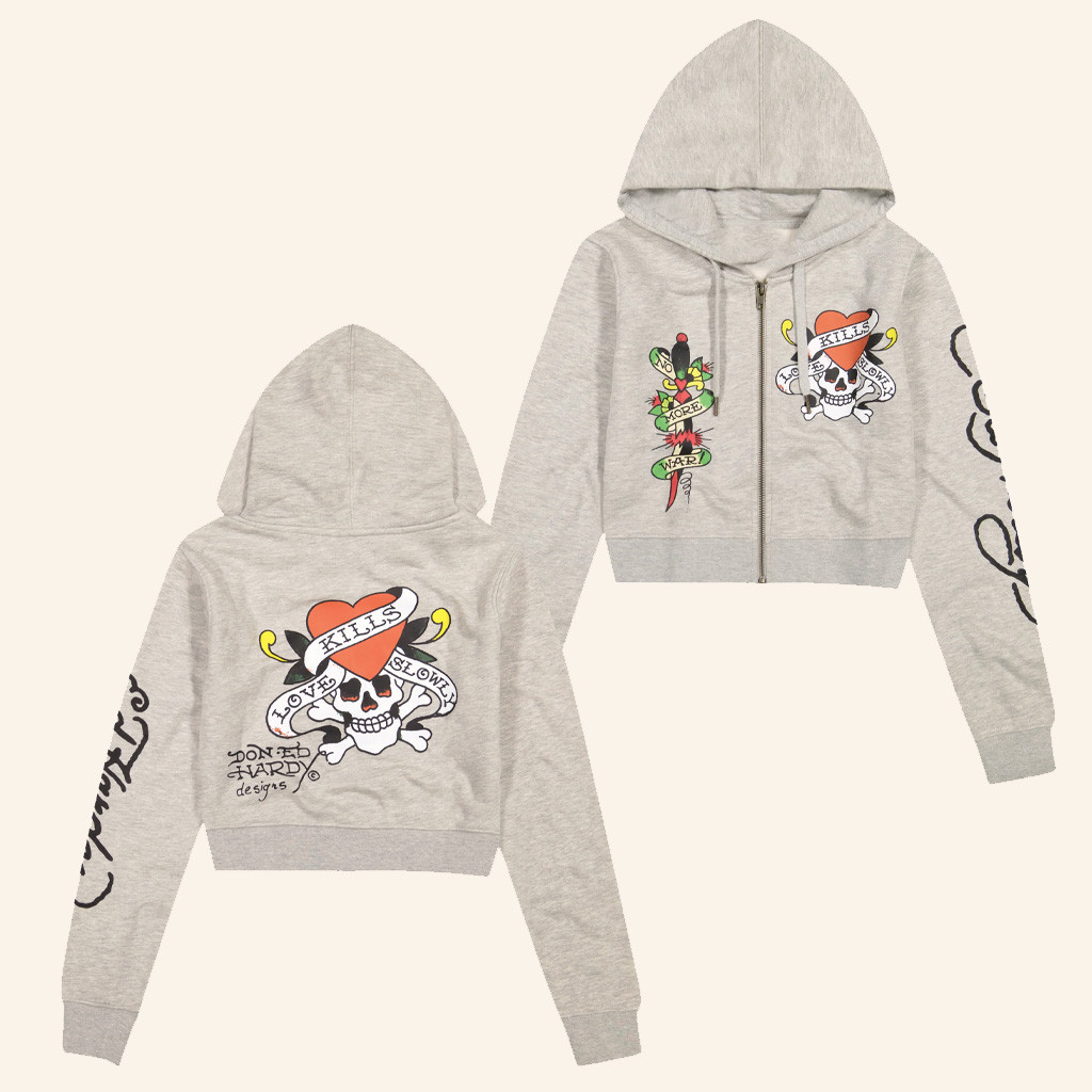Ed Hardy Merch LKS Skull Cropped Zip Hoodie Ed Hardy Hoodie Present For Daughter