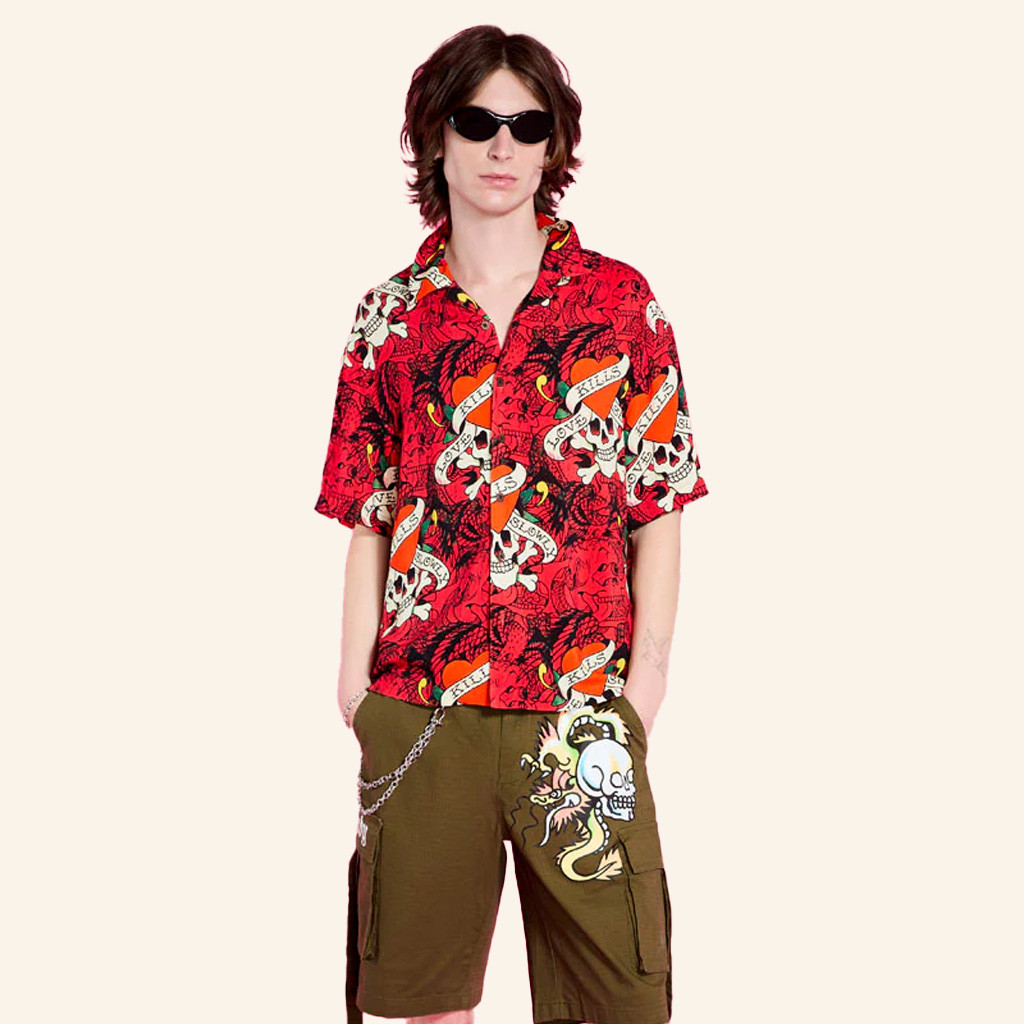 Ed Hardy Merch LKS Skull Hawaiian Shirt Ed Hardy Shirt Birthday Present For Husband