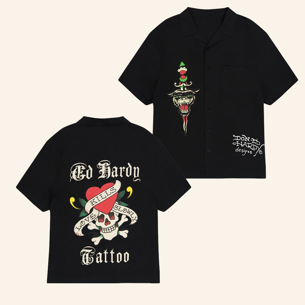 Ed Hardy Merch LKS Skull Hawaiian Shirt Ed Hardy Shirt Christmas Gifts For Him