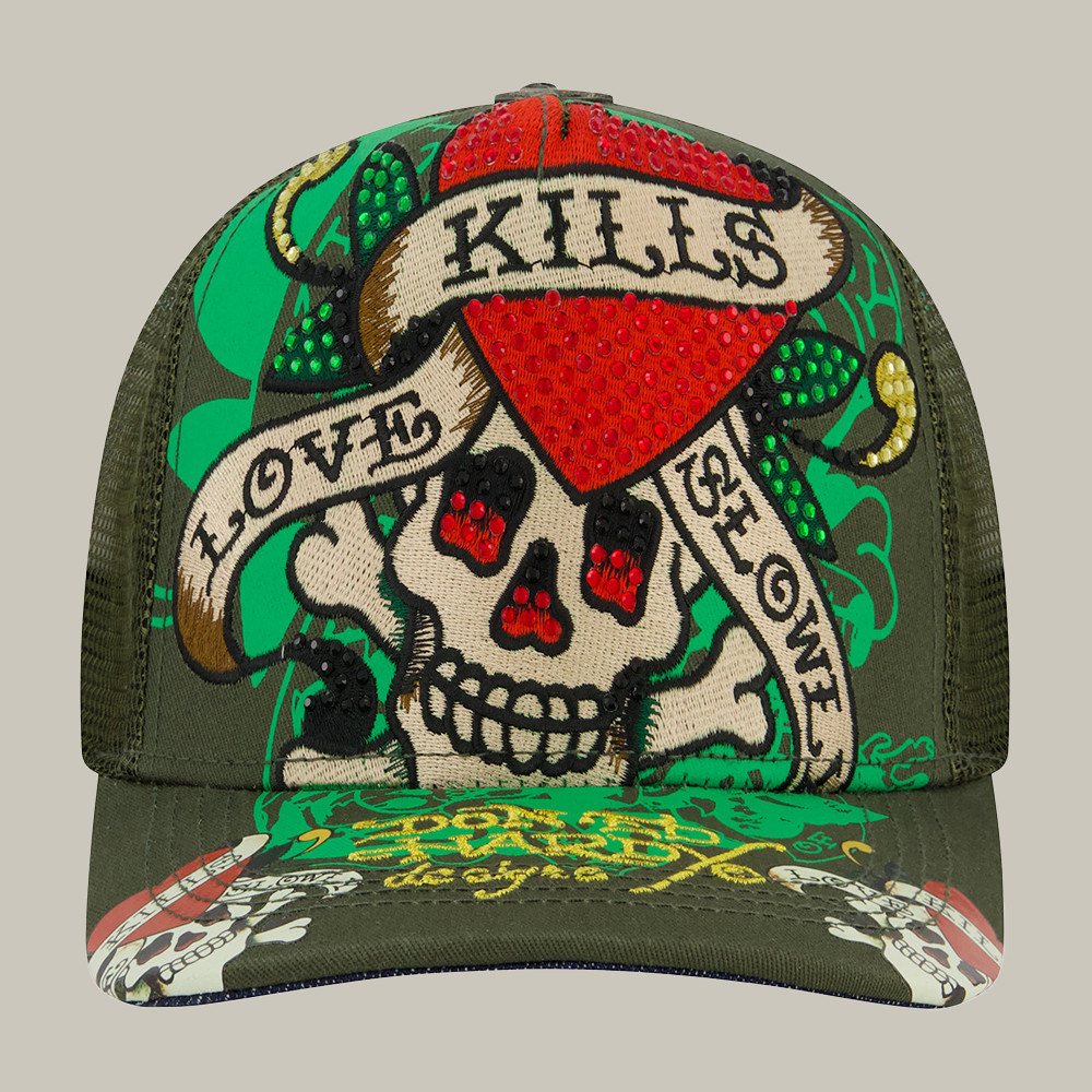 Ed Hardy Merch Lks Skull Rhinestone Hat Kills Love Slowly Hat Unique Gifts For Ed Hardy Lovers